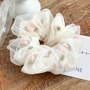French Style Mesh Rose Scrunchie For Women Sweet Floral Organza Hair Tie Handmade Hair Rope Aesthetic Hair Accessories
