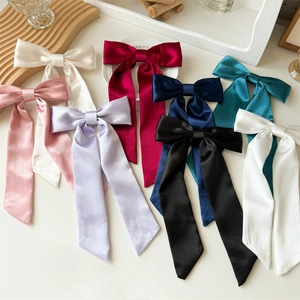 Grande Fermaglio per Capelli con Fiocco in Raso Elegante Nastro Lungo Becco d'Anatra Dolce Forcina a Tinta Unita Accessori Moda Capelli Donna Quotidiano Festa Matrimonio
