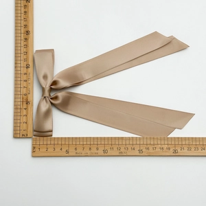 Barrette à nœud en satin double couche champagne avec rubans, longueur 20 cm