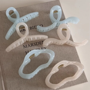 Elegant matte shark hair claw clips in blue and beige tones with a durable metal spring