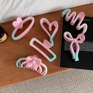Sweet Pink Blue Gradient Flower Heart Large Hair Claw Clip For Women Matte Plastic Shark Clip Hair Accessories