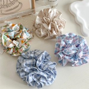 Fashion Large Cloth Fabric Scrunchies For Women Floral Plaid Pattern Handmade Ruched Hair Ties High Elastic Hair Accessories