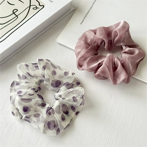 Scrunchie in Tessuto a Pois Viola Romantico Elegante Elastico per Capelli Oversize ad Alta Elasticità per Coda di Cavallo Donna