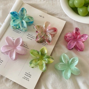 Dopamine Floral Acetate Hair Claw Clip For Women Marble Pattern Flower Hair Clamp Fresh Sweet Summer Hair Accessories