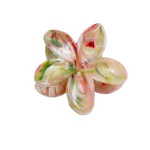Floral hair claw clip with pink and green marble texture in high gloss finish