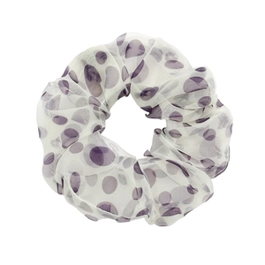 Elastico per capelli in organza a pois viola con trama morbida e plissettata