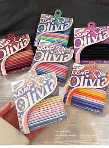 Détail du lot de 10 élastiques à cheveux colorés avec emballage carton de la marque