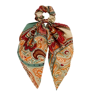 Retro Paisley pattern long ponytail ribbon scrunchie with bohemian floral print
