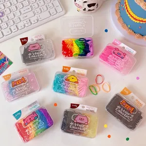 Kids Candy Color Elastic Hair Ties Set With Storage Box High Elasticity Rubber Bands For Girls Hair Accessories Everyday