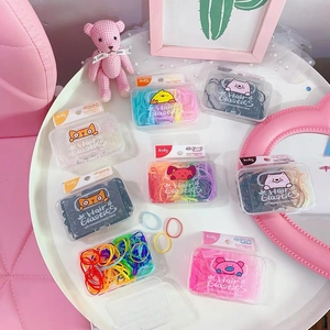 Kids hair elastics set in cartoon box including colorful soft jelly rubber bands