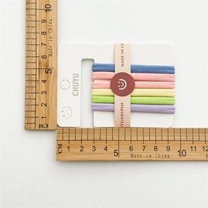 Set of 6 high-elasticity seamless macaron color hair ties on white card packaging