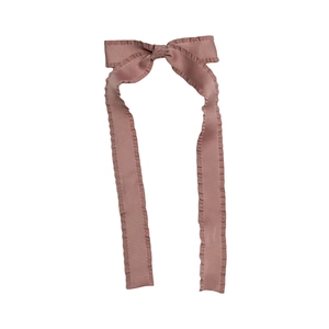Elegant light pink ruffle ribbon hair clip with silk bow for high ponytail styling