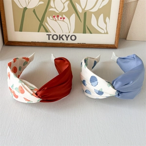 Women Wide Brim Knotted Headband Spliced Fabric Fruit Print Hair Hoop Floral Accessories Elegant Headpiece Hair Styling