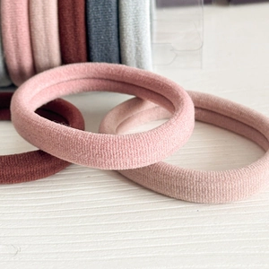 Detailed texture of high-elastic Morandi color hair ties with ribbed knit fabric