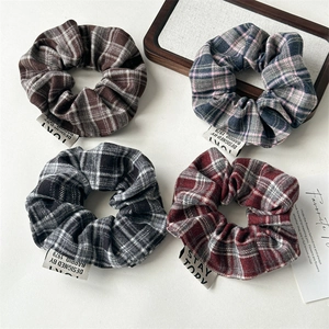 Retro Academy Style Plaid Scrunchies Vintage Checkered Hair Ties Elastic Fabric Ponytail Holder For Women Hair Accessories