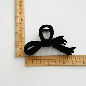 Grande molletta per capelli a fiocco floccato nero, 11,5 cm, per acconciature eleganti