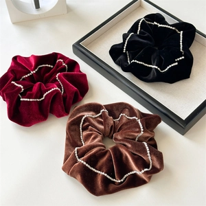 Elegant Velvet Rhinestone Chain Hair Scrunchie Vintage Large Hair Tie For Women Girls Fashion Daily Hair Accessories