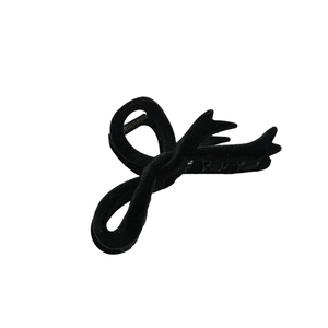 Elegante pinza per capelli con fiocco floccato nero per donna in metallo di alta qualità