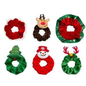 Christmas Hair Scrunchies Elastic Velvet Hair Ties With Elk Santa Snowman Cartoon Design Festive Hair Accessories For Women