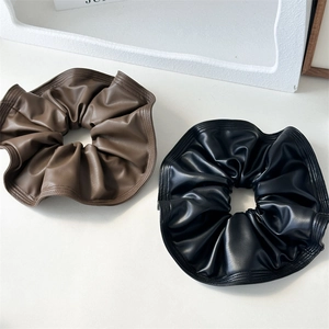 Lot de grands chouchous 18cm en cuir PU noir et marron avec design de couture vintage