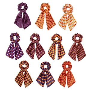 Elastici per Capelli in Tessuto con Motivo a Pipistrello e Stella di Halloween per Donna Supporto per Coda di Cavallo ad Alta Elasticità Accessori per Capelli con Fiocco a Nastro Lungo