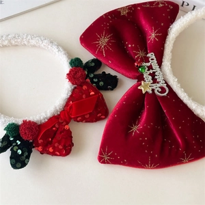 Christmas reindeer antler headband with red velvet bow and sequins for holiday parties
