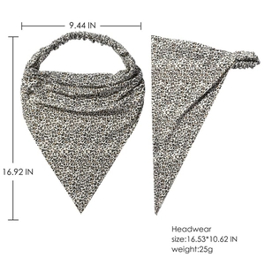 Detailed size chart for the leopard print elastic headscarf with dimensions and weight