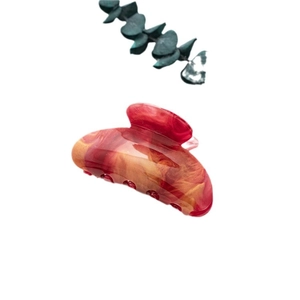 Large marble pattern acrylic hair claw clip with red and yellow swirls for women