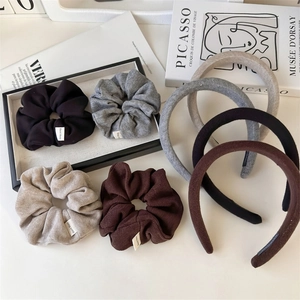 Women Soft Knitted Ribbed Headband And Hair Tie Elastic Padded Hairband Minimalist Solid Color Fabric Hair Accessories