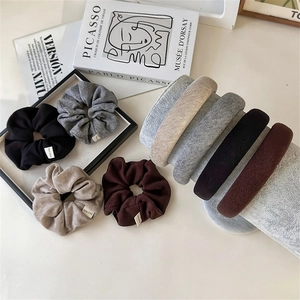 8-piece hair accessory set with knit headbands and scrunchies in minimalist fall colors