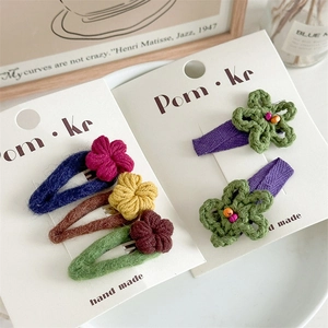 Set of 5 handmade crochet flower hair clips for girls in various warm autumn colors