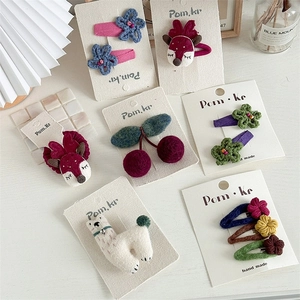 Handmade Kids Cartoon Reindeer Flower Alpaca Hair Clips Soft Wool Felt Crochet BB Clips For Toddler Baby Girls Hairpins