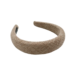 Thickened beige woven fabric sponge headband with textured pattern for autumn and winter