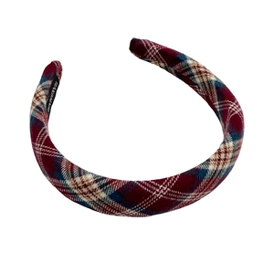 Serre-tête en tissu écossais rouge avec étiquette fait main, accessoire style collège