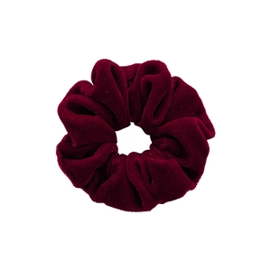 Elegant burgundy velvet scrunchie with high elasticity and premium soft texture
