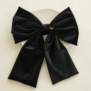 Large Velvet Bow Hair Clip Elegant Korean Style Spring Clip With Gold Metal Letter Decoration Handmade Fabric Hairpin For Women