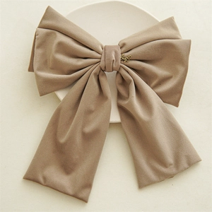 Elegant large mocha velvet bow hair clip with vintage gold angel lettering accessory