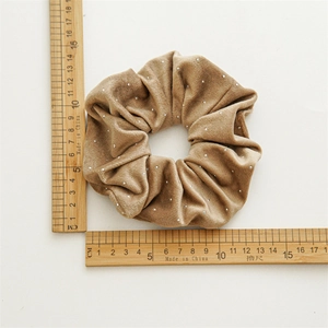 Chouchou en velours marron avec points scintillants, 12 cm pour coiffures queue de cheval