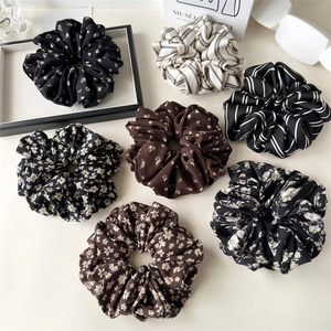 Elegant floral chiffon oversized scrunchie set with high elastic band for women