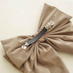 Premium beige velvet double-layer large bow hair clip with durable spring metal fastener