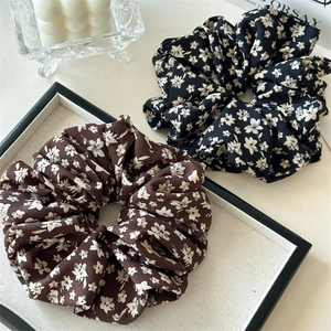 Elegant Floral Striped Chiffon Satin Scrunchies Large Pleated Hair Ties High Elastic Durable Headwear For Women Jewelry
