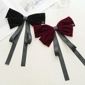 Large Velvet Bow Hair Clip With Long Ribbon French Style Vintage Elegant Back Of Head Ponytail Clip Accessories For Women