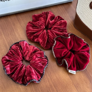 Chouchou en Velours Bourgogne Vintage Grand Support Élastique pour Queue de Cheval Satin Rouge Femmes Nouvel An Noël Accessoires Cheveux