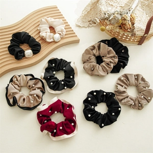 Velvet hair scrunchies with pearls and rhinestones in various elegant colors