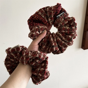 Lot de chouchous rétro en tweed à carreaux aux couleurs d'automne pour queue-de-cheval