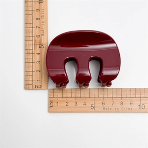 Polished wine red M-shaped hair claw clip in high-shine PC material for women