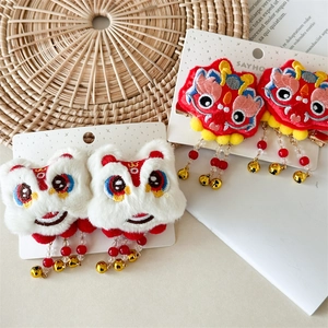 Barrettes à cheveux lion chinois pour filles avec pompons rouges et cloches