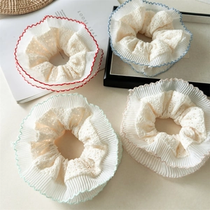 Chouchou Large en Dentelle Douce Française à Double Couche pour Femme Élastique à Cheveux Élégant en Chiffon avec Bord Ondulé Accessoires de Coiffure