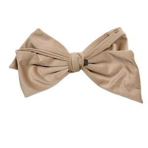 French vintage large khaki velvet bow hair clip with luxury fabric texture on white background