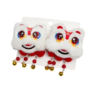 Barrettes à cheveux lion en peluche pour le Nouvel An chinois avec pompons et cloches
